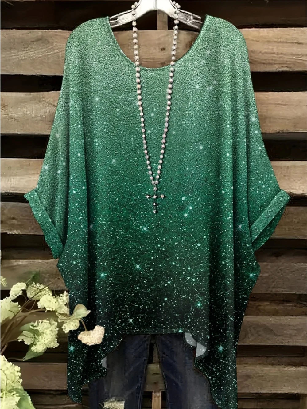 Women's T-Shirts Summer Gradient Sequin Graphics Tops O-Neck Female Vintage Clothing Floral Print Tees Loose Oversized T Shirts
