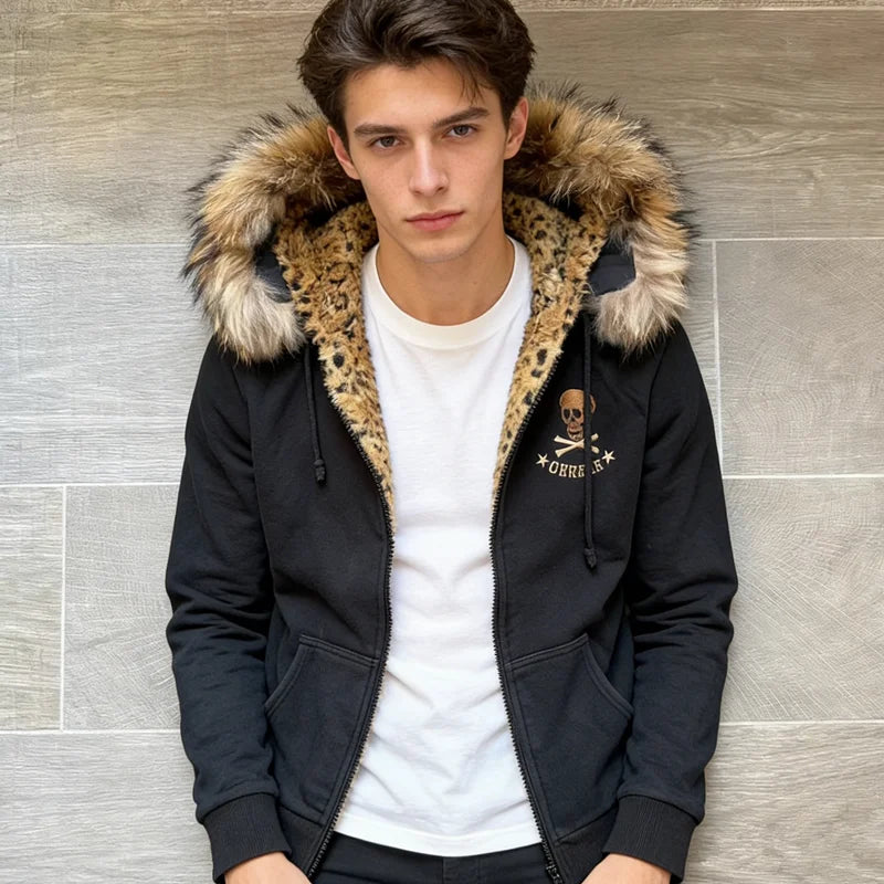 2026 American Fashion Trend Fur Collar Zipper Hoodie Men Street Hip Hop Retro Loose Sweatshirt Unisex Fleece Padded Warm Hoodie