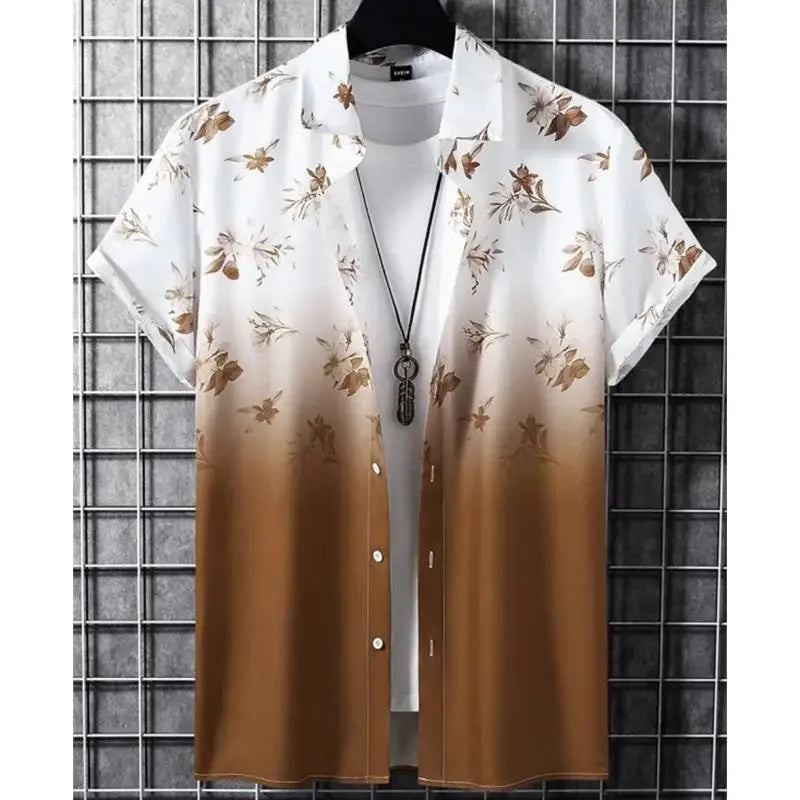 Men's Hawaiian shirts 3d gradient printed loose shirts and oversized shirts, high-quality beach party sweaters