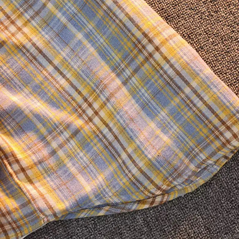 Retro Japanese Plaid Long Sve irt Men's Casual Loose Fit Spring Autumn Wear for Students And Couples Youth Faion