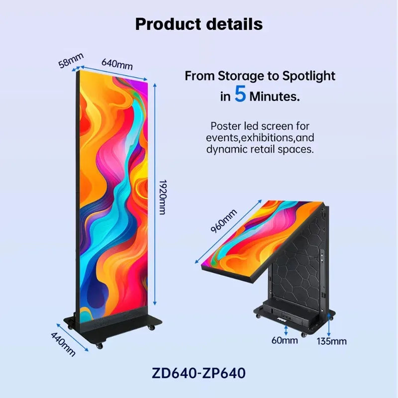 GOB P1.86 P2.5 Portable Indoor Video Poster Led Screen Panel Digital Billboards Advertising Display Vertical Signage