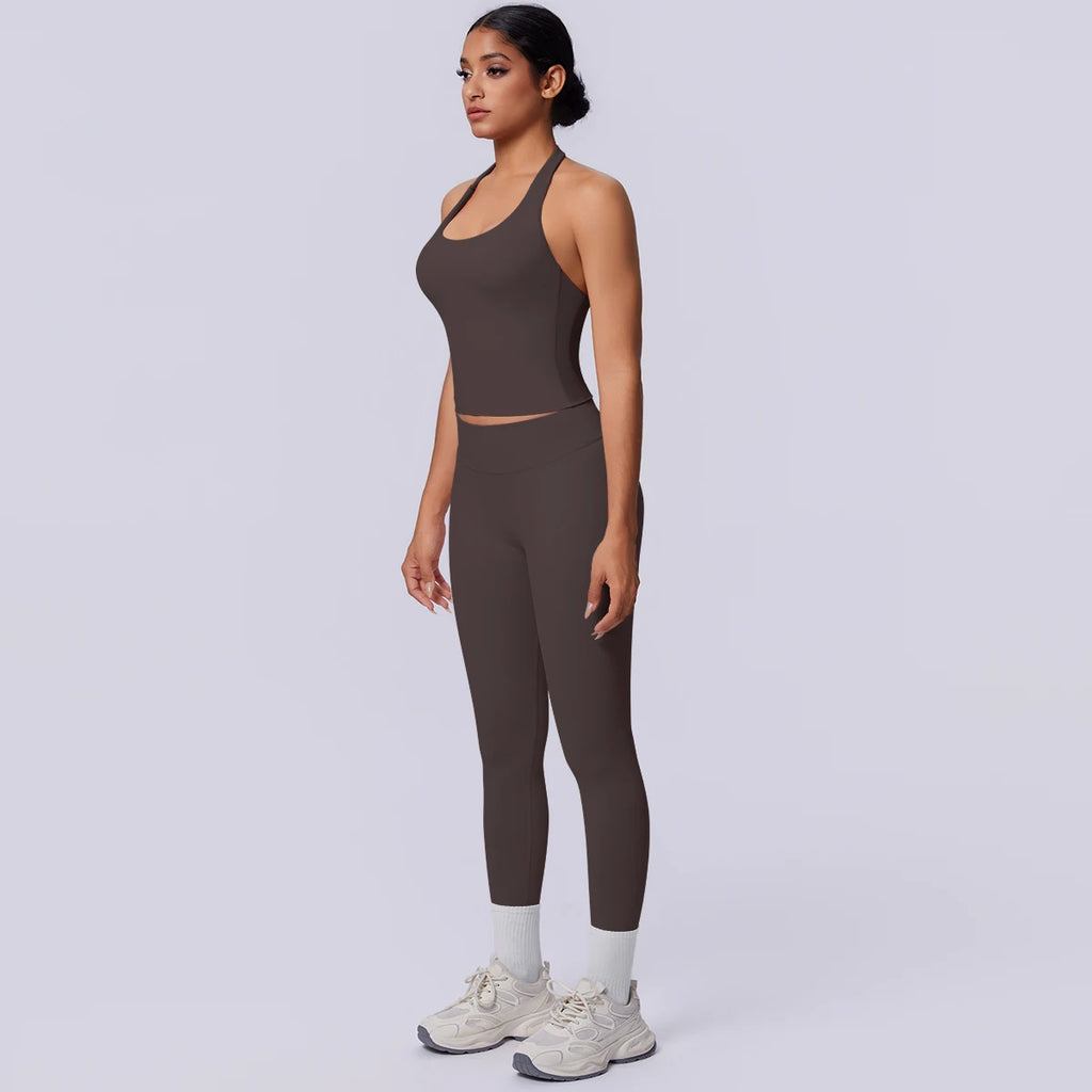 2PCS Woman Yoga Set Solid Color Sexy Fitness Top Summer Gym Workout High Stretch Female Pants Sports Fitness Clothing Yoga Set