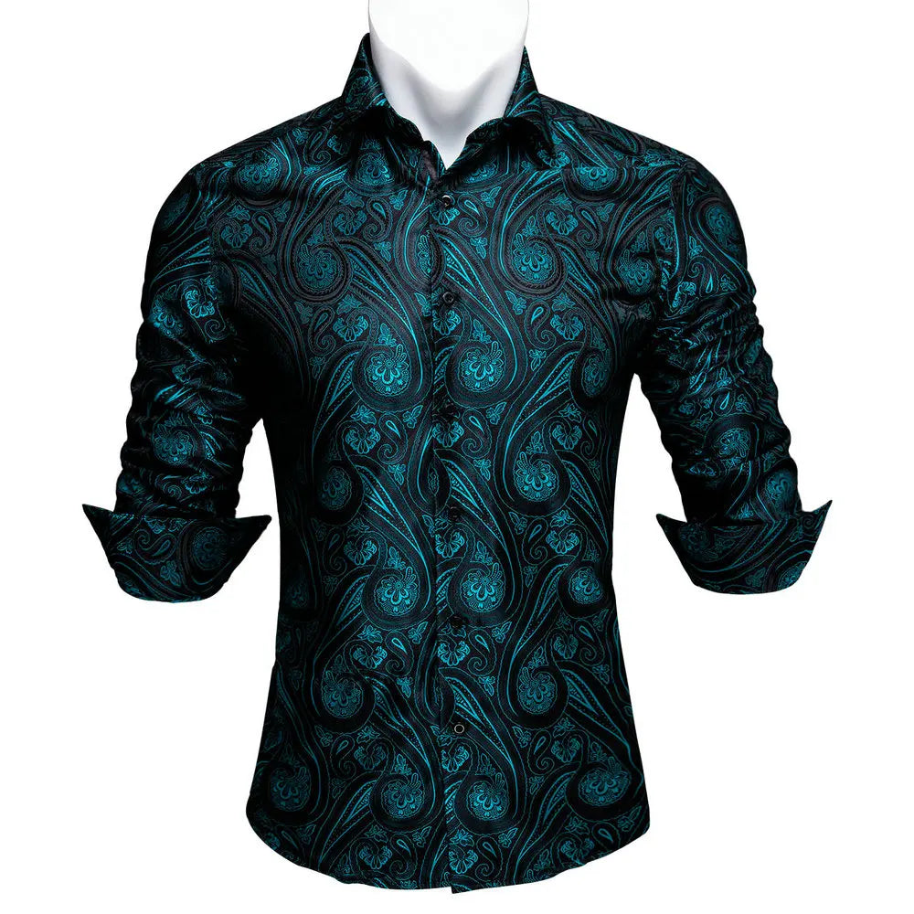 Gold Paisley Bright Shirts Men Autumn Long Sleeve Casual Flower Shirts For Men Designer Fit Dress Shirts BCY-07