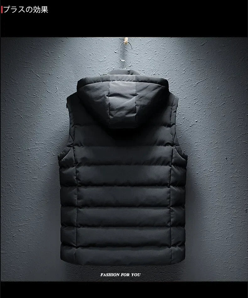 Fashion Warm Hooded Male Winter Vest Light Plus Size Mens Work Vest Waistcoat Hooded New Fleece Autumn Sleeveless Jacket for Men