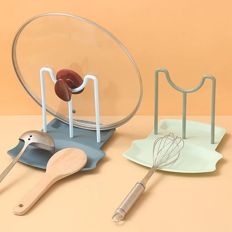 Kitchen Organizer Pot Lid Storage Rack Shelf Pan Drying Stand Countertop Punch-free Spoons Pad Storage Bracket Home Accessories