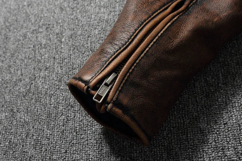 2025 New Leather Jacket Top Layer 100% Cowhide Leather Clothes Men's Stand Collar Motorcycle Clothes  Autumn Winter Plus Size