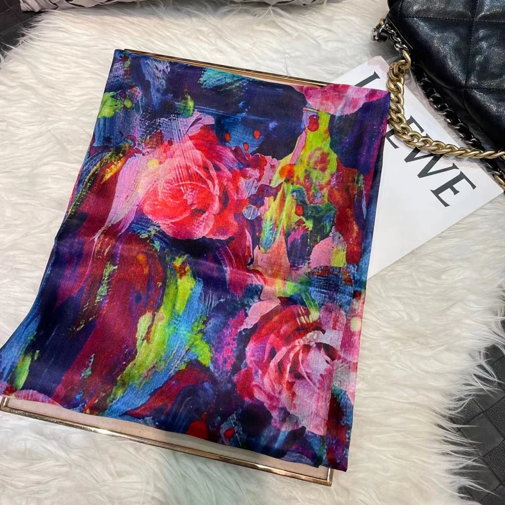 100% Mulberry Silk Scarf Shawl Brand Plum Bossom Design Blue Green Summer Beach Silk Shawls Scarfs Fall Winter Neck Head Scarf