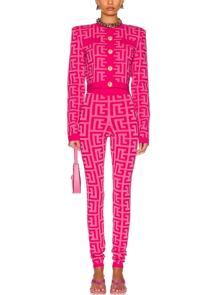 HIGH STREET Newest 2026 Designer Jacket Women's Lion Buttons Monogram Geometric Jacquard Knitted Sweater Cardigan