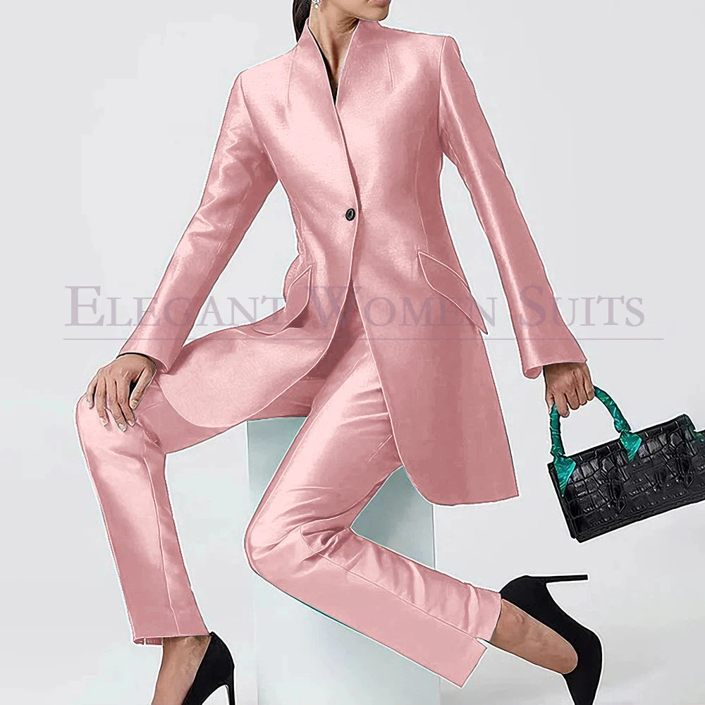 Evening Women's Suits Solid Color One-Button Slim 2 Piece Jacket Pants Full Sets High Quality Party Female Clothing 2026