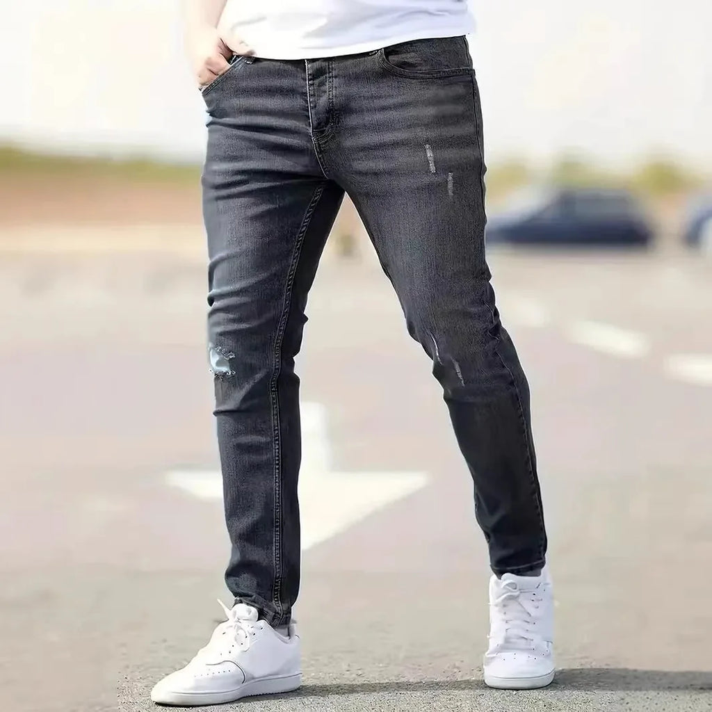 2026 New Fashion Men's Skinny Ripped Jeans Mid Waist Stretch Denim Pants Male's Slim Trousers with Pocket Casual Soft Streetwear