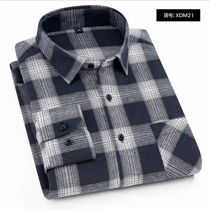 2026 100% Cotton New Male Casual Long Sleeve Warm Man Clothes Flannel Plaid Shirt Men Plus Size 3XL 4XL
