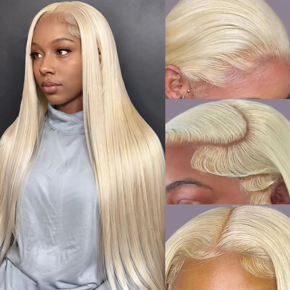 200 Density 613 Blonde Straight Human Hair Wigs Preplucked Prebleached 46 Inch 13x4 13x6 Blonde HD Transparent Lace Frontal Wigs