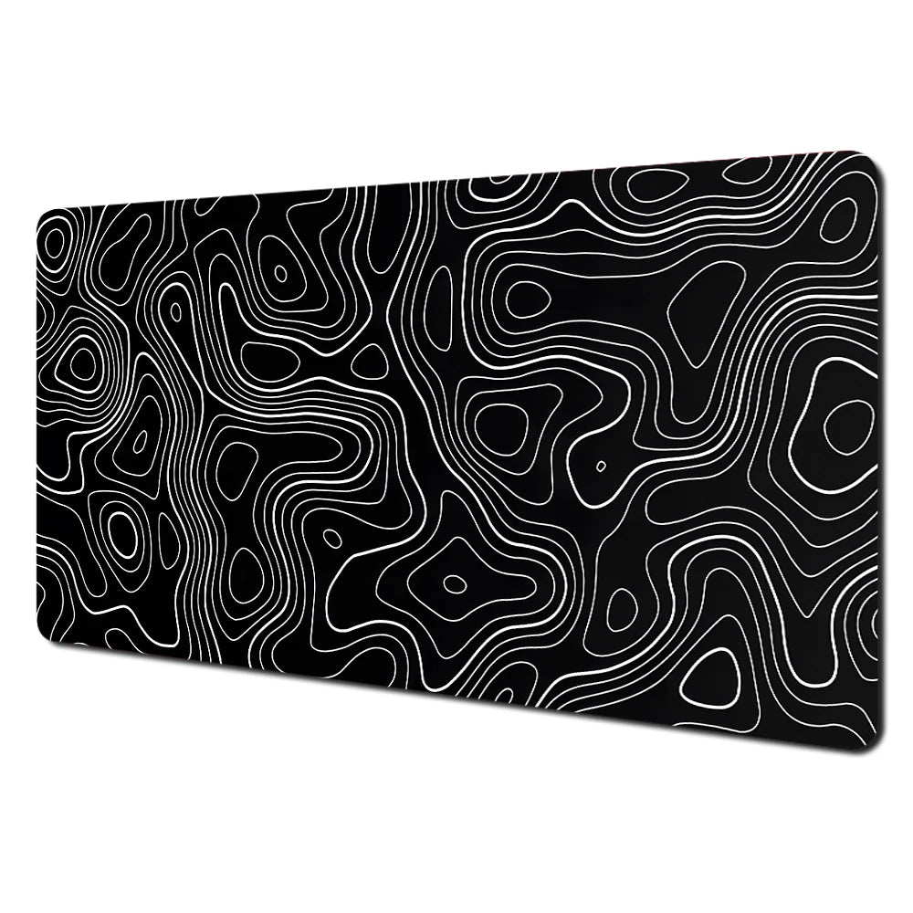 Black and Grey Abstract Art Pattern Design Mouse Pad Desk Mat with Stitched Edge Rubber Anti-Slip Gaming Mat Keyboard Mouse Pads