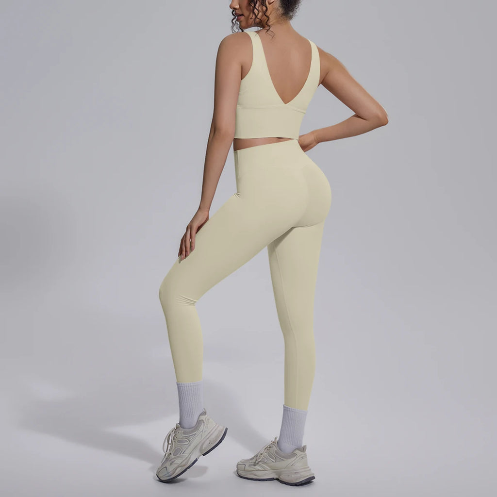 2PCS Yoga Set for Woman's Quick Drying Legging Outdoor Running Fitness Pants Summer Gym Backless Sports Bra with Chest Pad