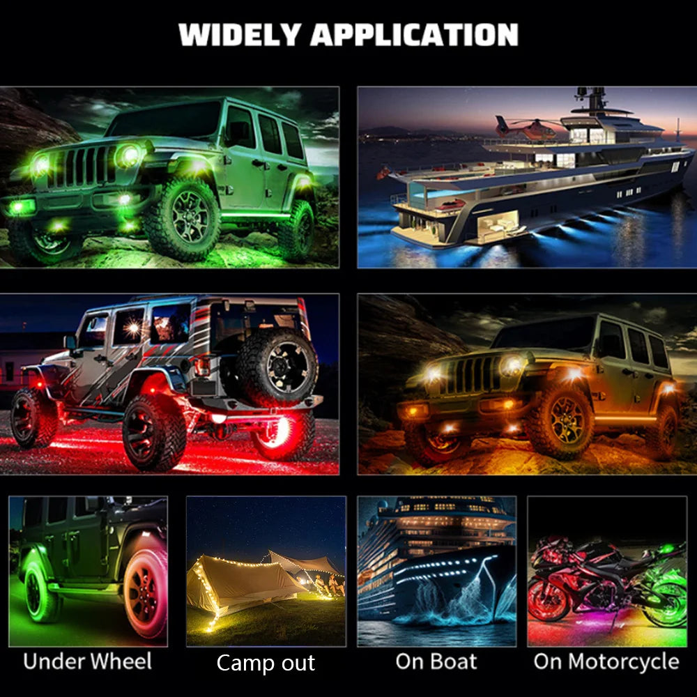 3D Lens Chassis Undergolw Light Remote App Control 12V For Jeep Off-Road 4x4 Truck UTV SUV ATV RZR Car Rock Decorative Lights
