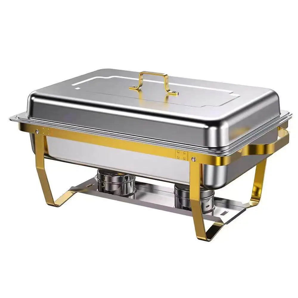Gold Chafing Dish Gold Plated Stainless Steel Stove Economy Square Folding Flip Hotel Buffet Stove