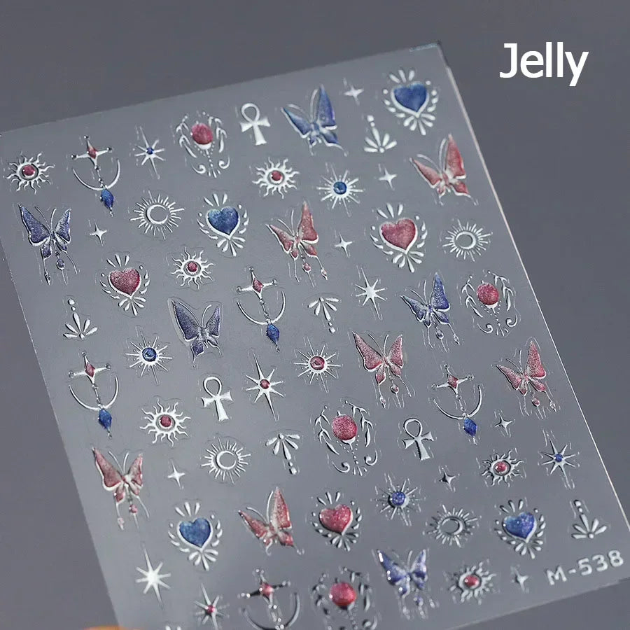 5D Gradient Love Gem Glitter Love Heart Colorful Cat's Eye Rhinestone Soft Self Adhesive Nail Art Stickers Shiny Manicure Decals
