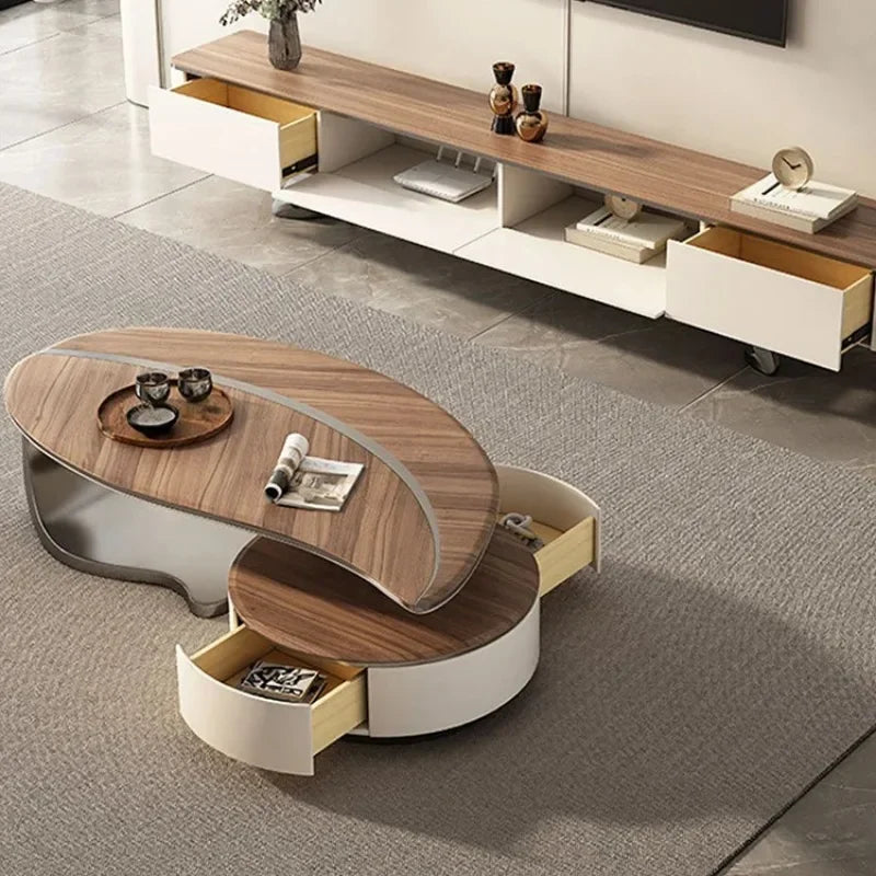 Modern Walnut Wood Coffee Table for Living Room Multifunctional Side Table Unique Leaf Shape Solid Wood Design Luxury