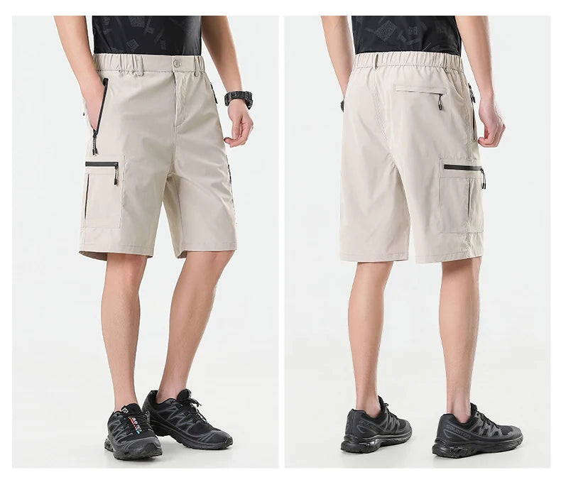 Mens Cargo Shorts Knee Pants Zipper Pocket Summer Quick Dry Shorts Climbing Jogger Elastic Waist Sports Wear