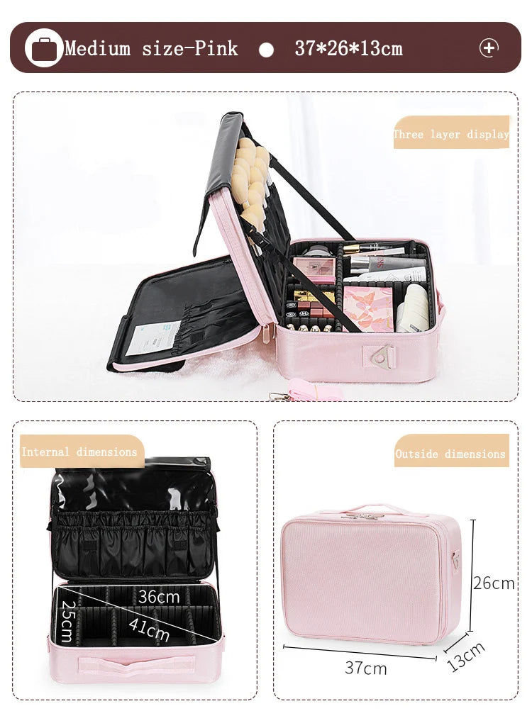 Large Capacity Makeup Case - 3 Sizes Cosmetic Organizer Brush Bag Barber Train Case for Makeup Artists Hair Cutter Sets