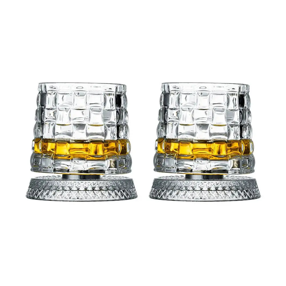 2PCS Whiskey Glasses Rotating Whisky Glass With Glass Base 360 Rotate Degrees Crystal Rum Glass For Cocktail Party Drinking Gift