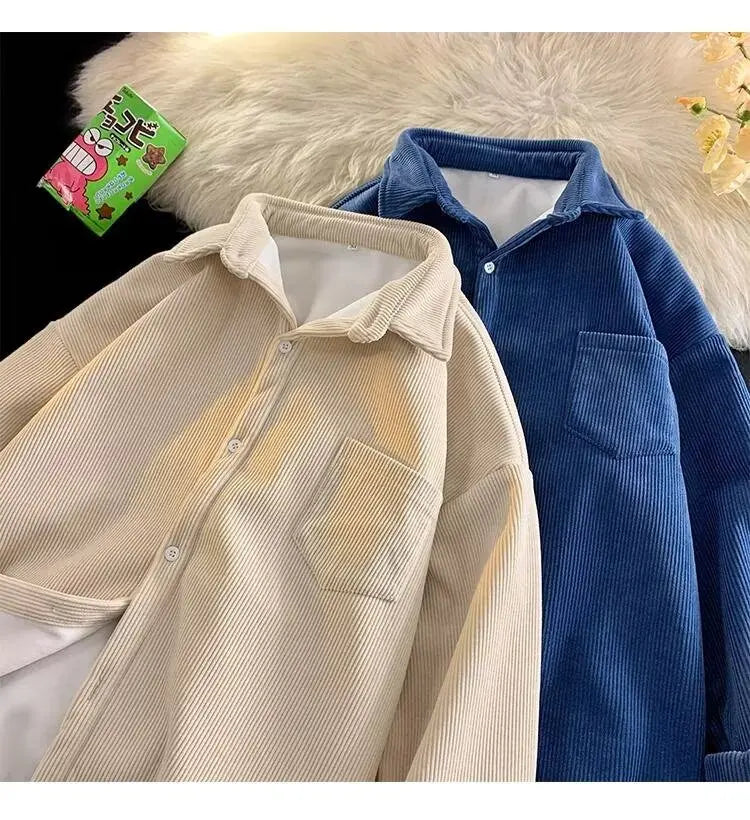 Corduroy Long Sleeve Shirt Jacket Men's Autumn Winter Thickened Casual Wear Resistant Embellished Standard Fit Youth Fashion