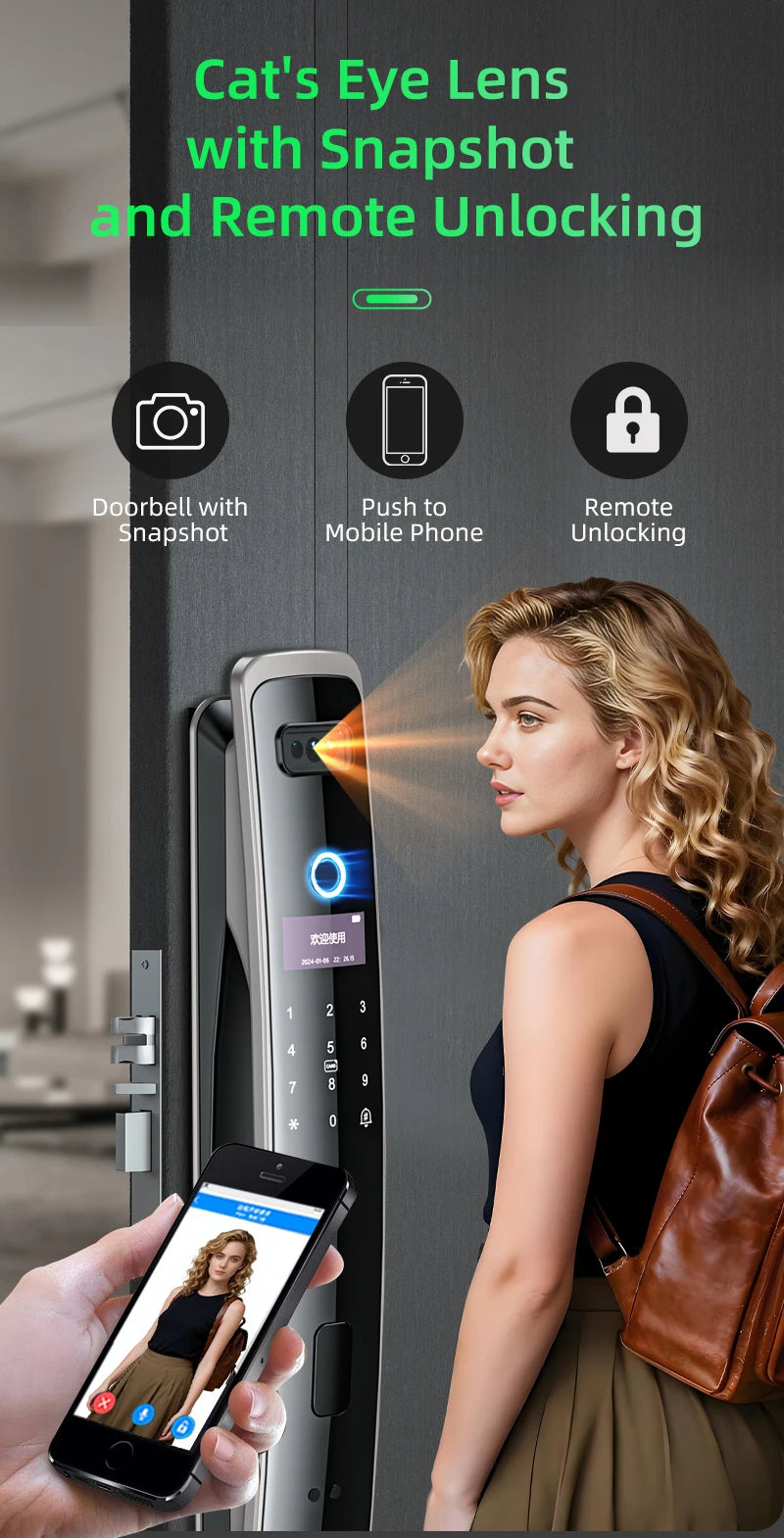 EGFirtor Smart Password Lock 3D Face Recognition Fingerprint IC Card Key Security Home Door Lock With Camera