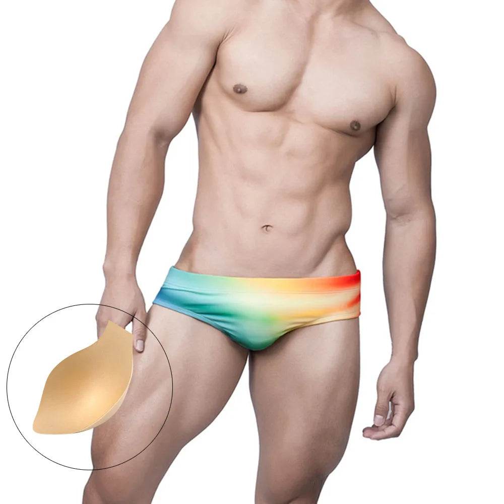 Color triangle men's swimming trunks low belt cup swimming trunks seaside hot spring professional swimsuit 10007zb