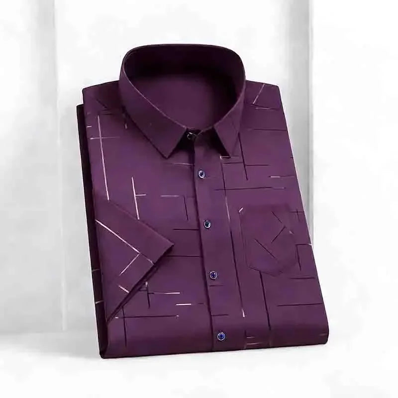2026 New Men's Silky Short Sleeve Shirt Wrinkle-Resistant Short Sleeve Casual Office Daily Wear
