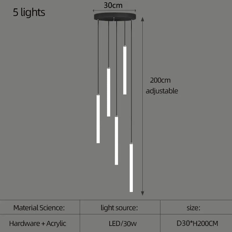 Nordic Stairs LED Long Chandeliers Minimalist Duplex Attic Living Room Kitchen Pendant Lights Home Decoration Ceiling Chandelier