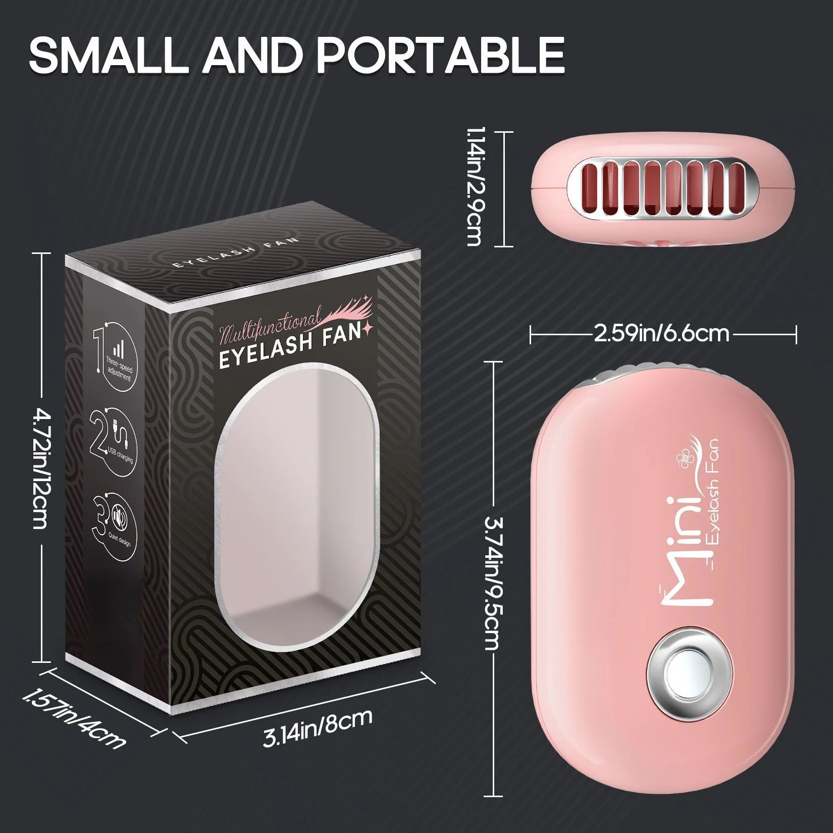 Portable Handheld Eyelash Fan Dryer With USB Rechargeable Lash Extension Fans With Air Blower For Makeup Drying & Cooling, Pink