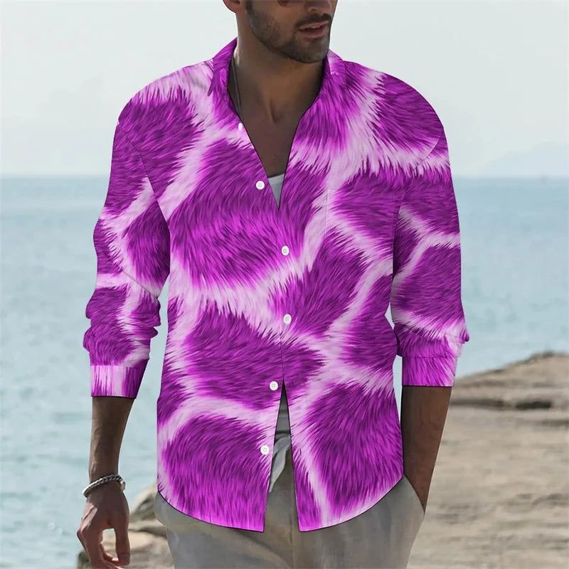 Men's shirt giraffe printed animal shirt autumn casual shirt men's cool shirt long sleeved pattern fun top size XS-6XL