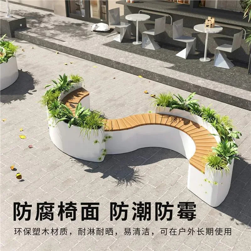 For Outdoor Curved Wood Flower Box Seat Square Park Mall Public Area Anti-corrosion Moisture-proof Leisure Bench