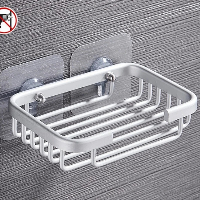 Aluminum Wall Mounted Soap Dish Self Adhesive Drill Free Hollow Drain Storage Tray For Bathroom Shower Accessories Soap Holder