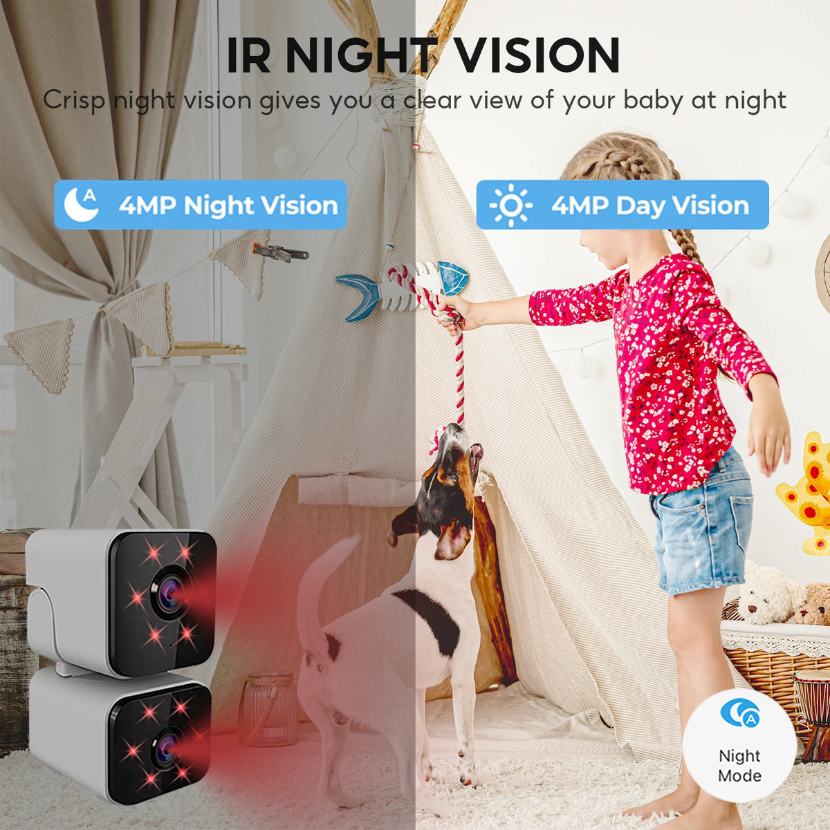 MeeGoo JS-G08 4MP WiFi Pan-Tilt Camera, Single-Lens, AI Night Vision, Two-Way Audio, Motion Detection, Person Tracking, Smart Pu