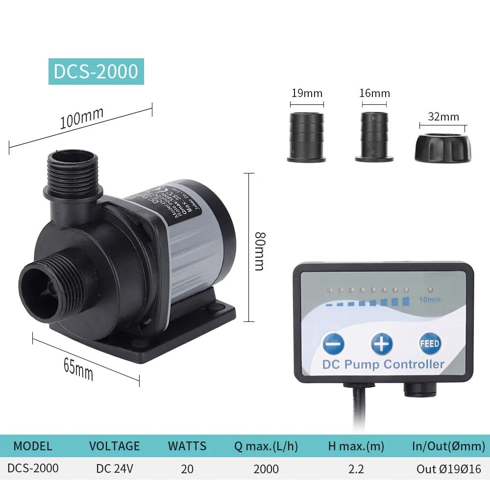 Jebao Jecod Pump DCS 1200-12000 L/H Aquarium Adjustable Tank Submersible Fish Fountain Water Flow Controllable Pump DC 24V