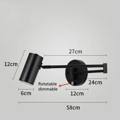 Led Dimmable Wall Lamp Bedroom Bedside Reading Light Folding Telescopic Switch Modern Creative Study Rocker Wall Light Fixture