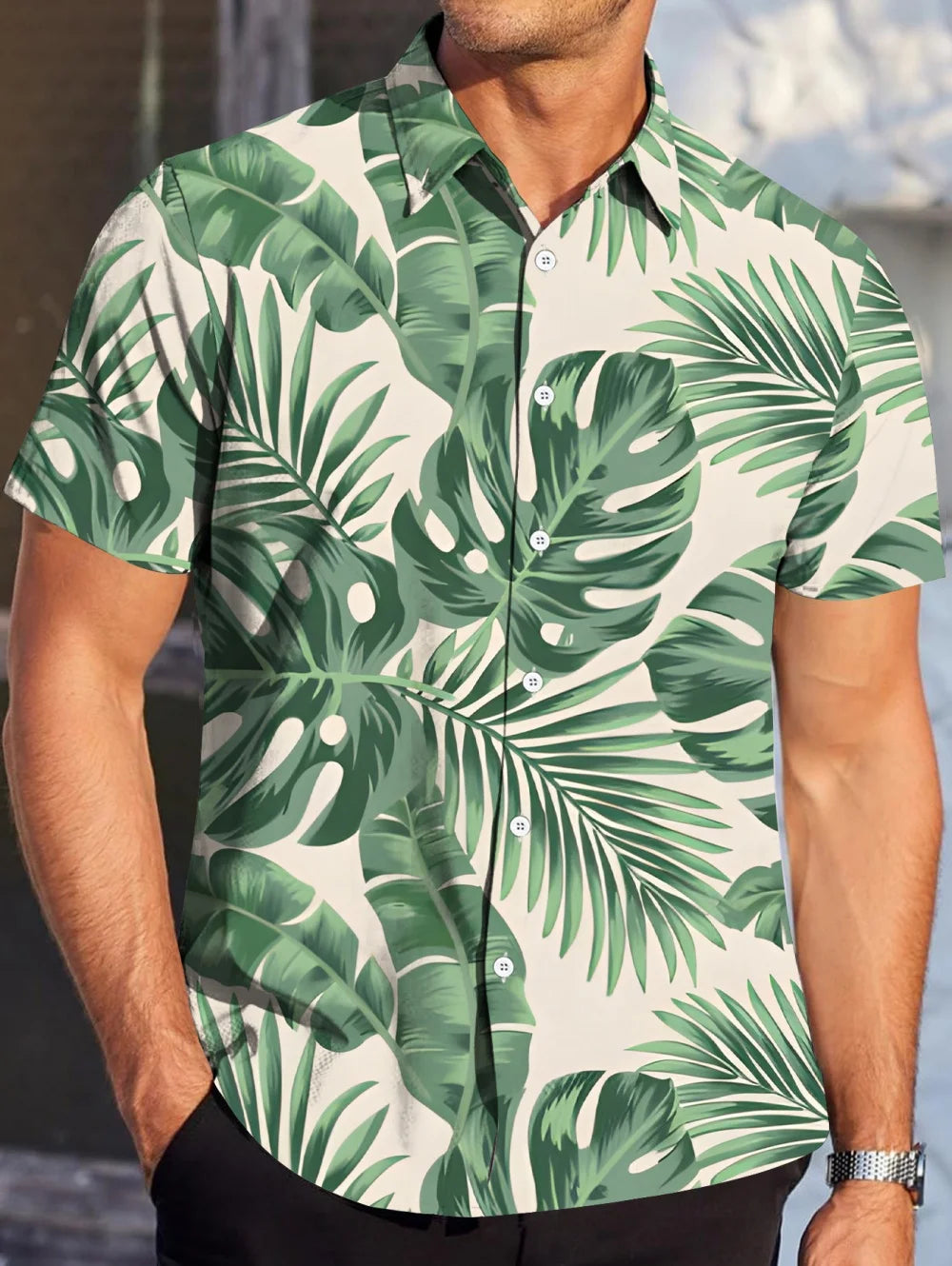Men's Summer Hawaiian Tropical Leisure Flower Art Digital Printing Men's Single Breasted Short Sleeved Shirt Clothing