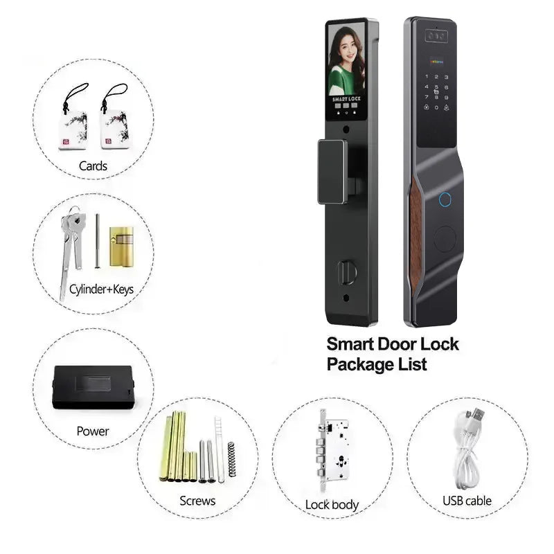 Tuya APP WIFI Remote Control Voice Intercom Smart Lock 3D Face Recognition Fingerprint Password Smart Door Lock With Camera