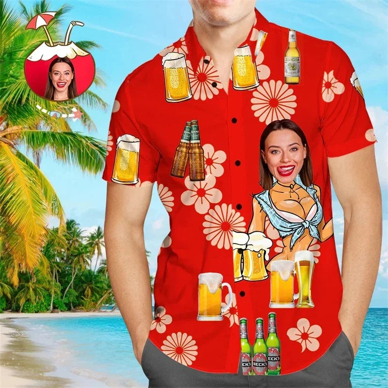 Funy Custom Image Graphic Shirts For Men Clothes Hawaii Diy Photo 3D Print Female Lapel Blouse Personalized Design Short Sleeve