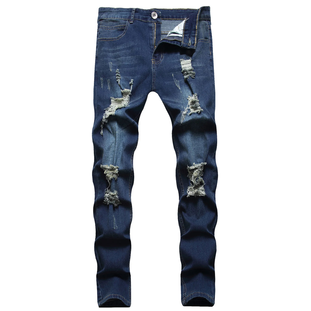 2026 Spring Summer New Men Denim Pants Casual Slim Fit Skinny Ripped Versatile Fashion Long Jeans Men