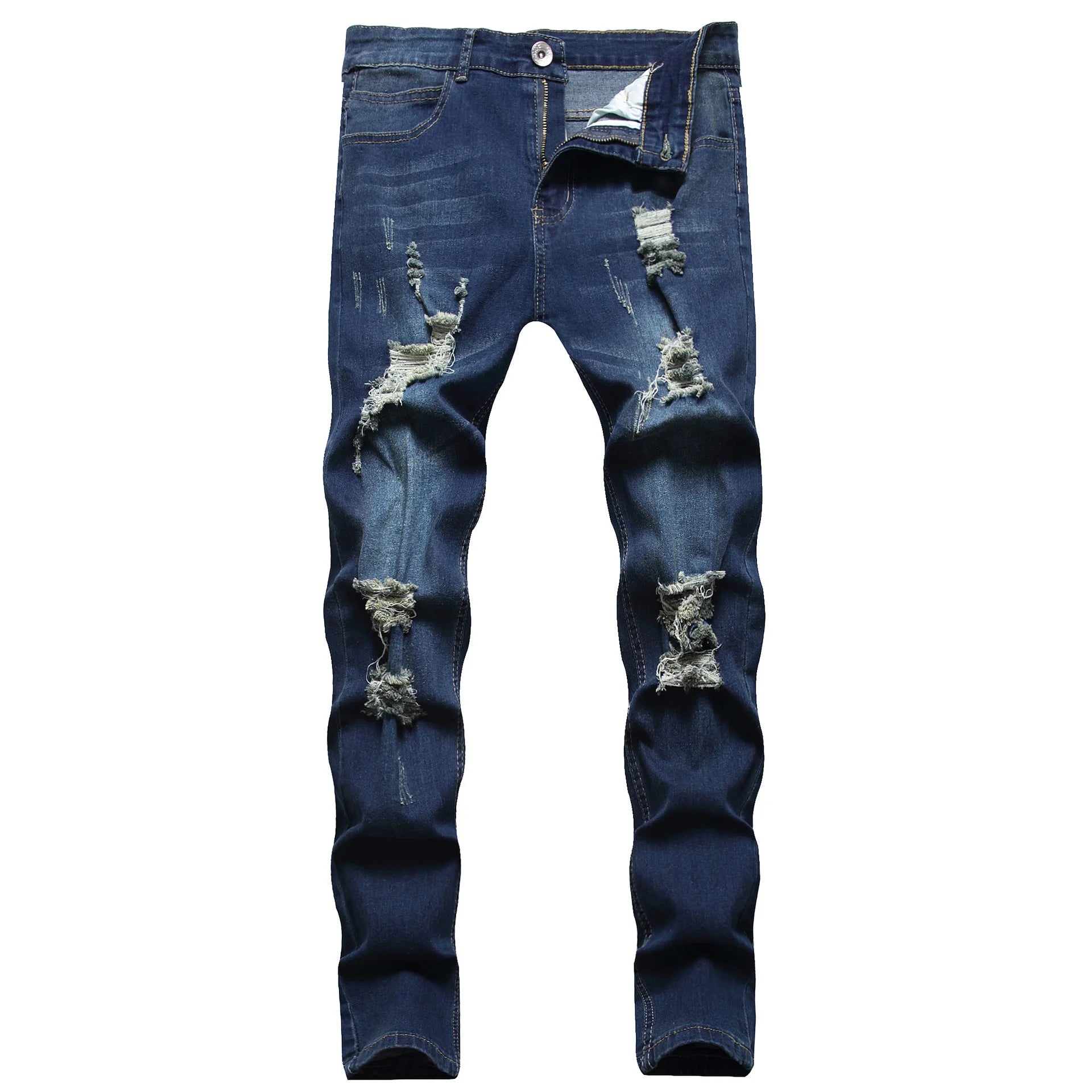 2026 Spring Summer New Men Denim Pants Casual Slim Fit Skinny Ripped Versatile Fashion Long Jeans Men