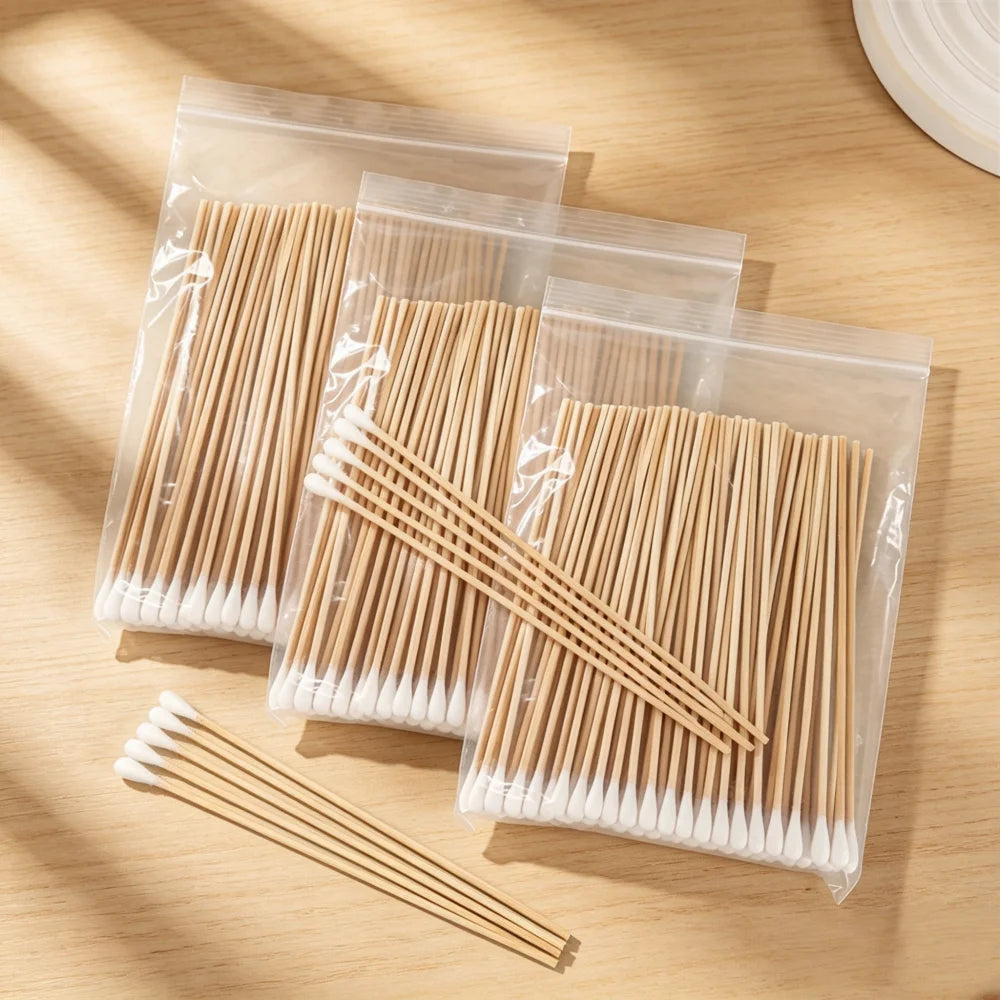 100/300Pcs 6 Inch Long Cotton Swabs with Wooden Handles, Cotton Tipped Applicator for Cleaning, Cotton Sticks Oil Makeup