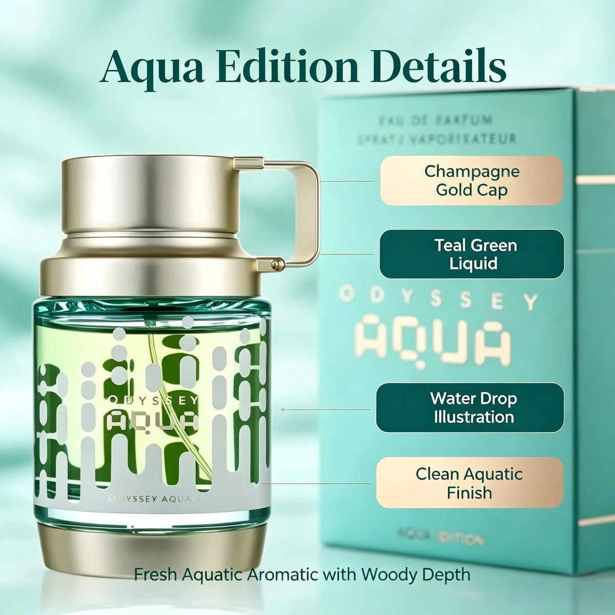 Armaf Odyssey Aqua Men's EDP, 3.4 Oz/100ml, 1 Bottle, Fresh Aquatic Aromatic Long Lasting Cologne, Men's Fragrance Gift, Birthday, Anniversary, Fall, Thanksgiving, Black Friday, Christmas, New Year Holiday Gift