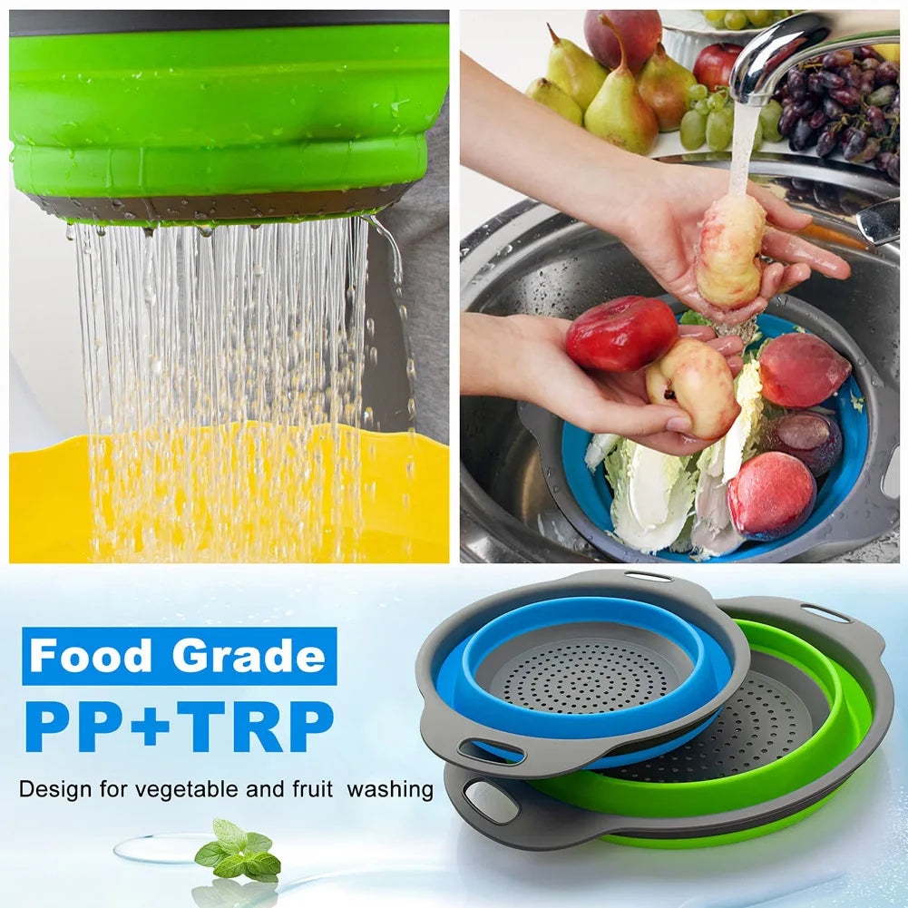 Silicone Vegetable and Fruit Cleaning and Drainage Basket  Cleaning Basket 1PCS Folding Water Filter Net Kitchen Gadgets
