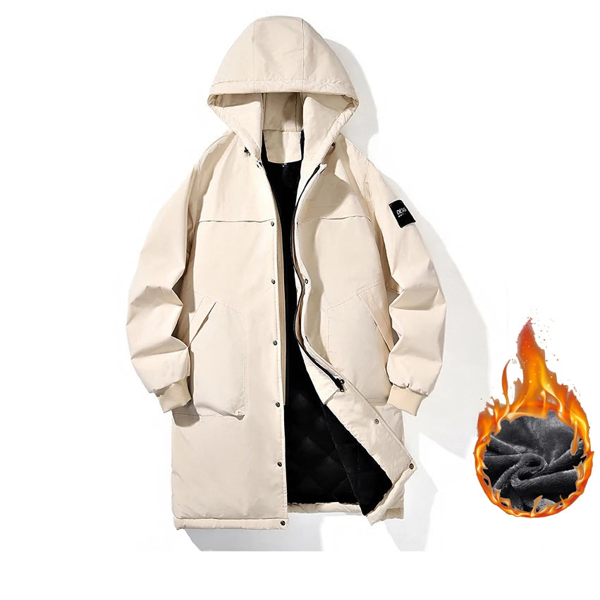 Big Size 9XL Men's Long Trench Coat Hood Fleece Thick Windbreaker Male Autumn Winter Lightweight Plus Large Oversize Hat Zipper