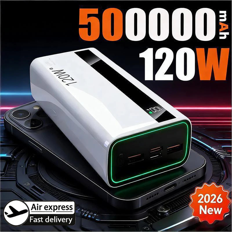 500000mAh High Capacity PowerBank 120W Super Fast Charging Portable External Battery Powerbank for iphone Huawei 2026 NEW