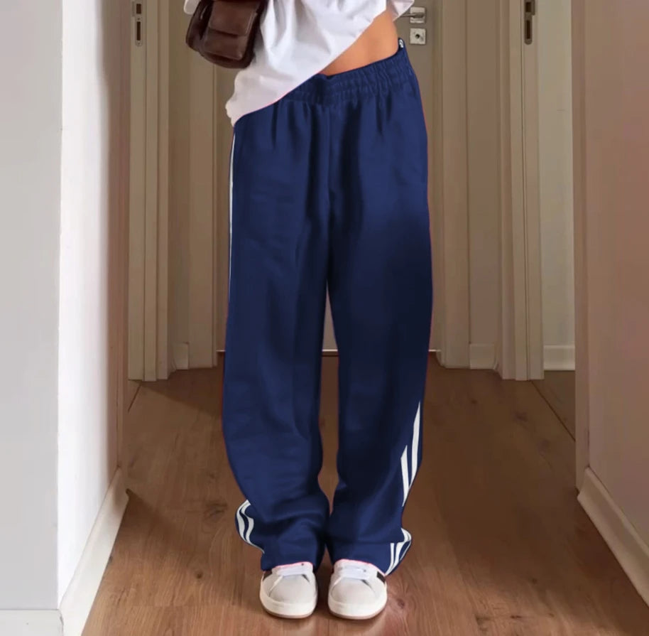 Women's Striped Pants Loose Elastic Waist Drawstring Straight Leg Casual Sweatpants with Pockets y2k Low Rise Baggy Trousers