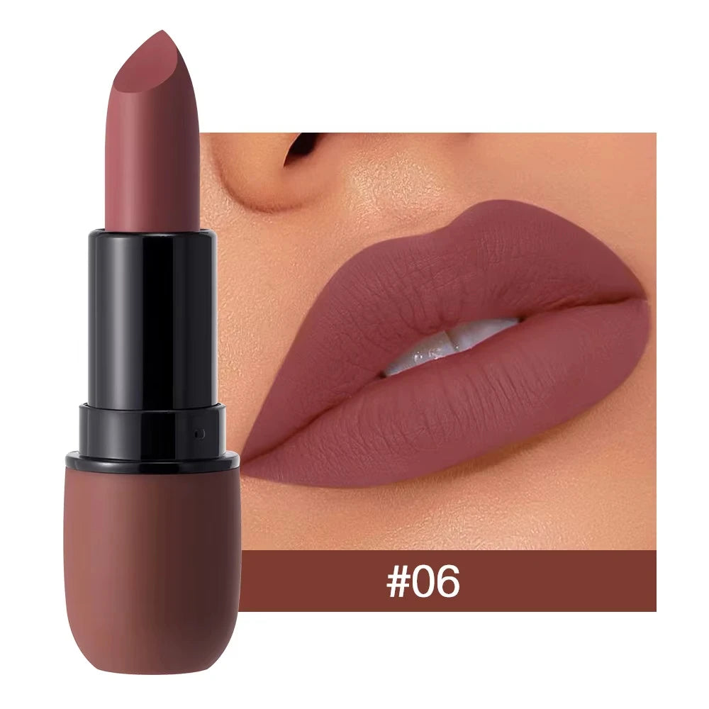 YABAOLIAN Matte Moist Lipstick Velvet Nude Lip Stick Long Lasting Waterproof High Pigment Non Dry 6 Shades Daily Makeup