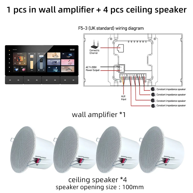 Smart Audio System WIFI Tuya Home Control Panel Built in ZIGBEE gateway IR Bluetooth wall Amplifier Ceiling Speaker Music Player